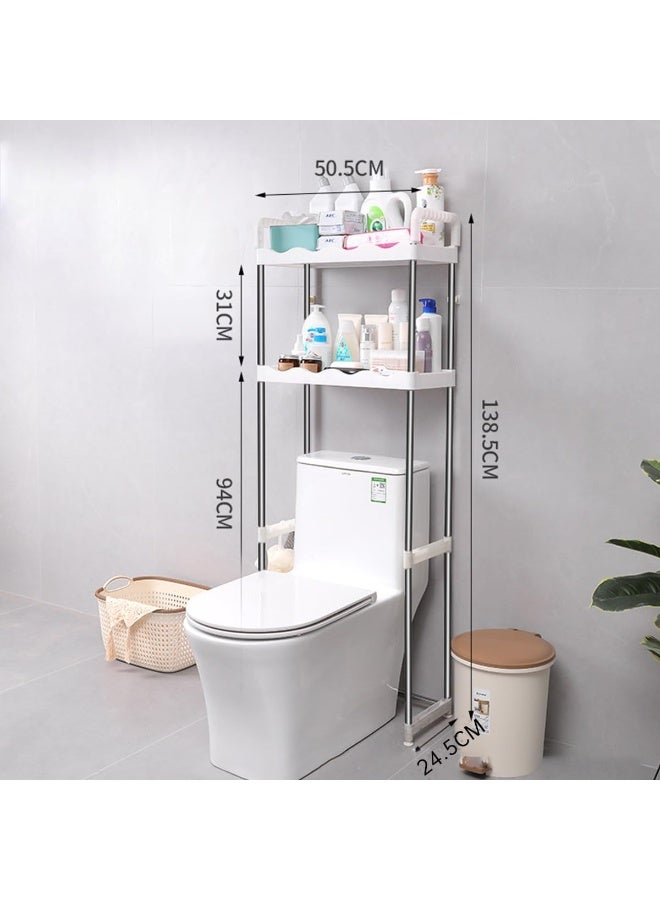 إي سي في في 2 Tier Over The Toilet Storage Rack Rust-Free & Sturdy Metal Toilet Rack No Drill Over Toilet Shelves For Commode storage, Bathroom Space Saver, Toilet Organizer Silver  - Image 2