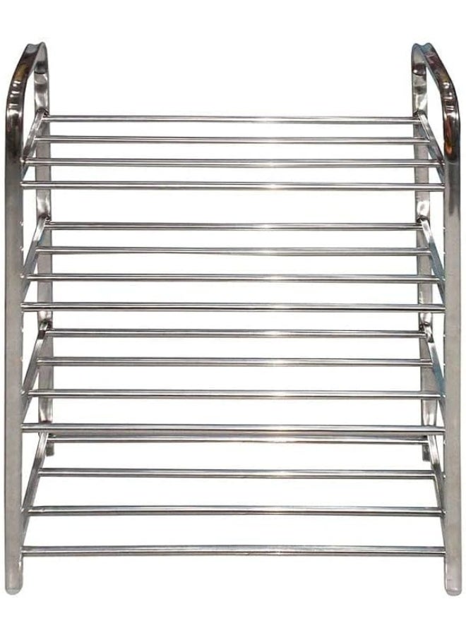 ECVV - Multipurpose Stainless Steel Portable Folding Shoe Rack Storage Organizer Book Cloth Shelf Metal 4 Layer Foot Wear Storage Living Room Furniture Shoerack Silver - Image 1