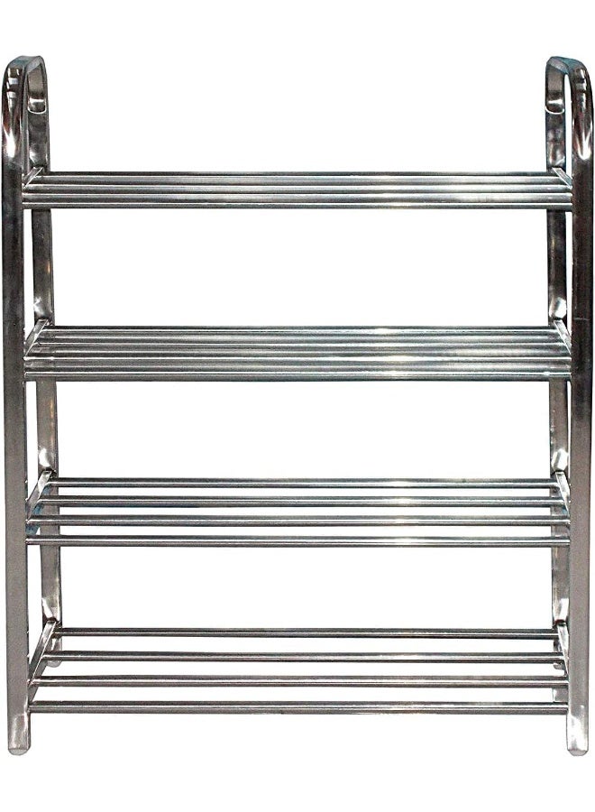 ECVV - Multipurpose Stainless Steel Portable Folding Shoe Rack Storage Organizer Book Cloth Shelf Metal 4 Layer Foot Wear Storage Living Room Furniture Shoerack Silver - Image 1