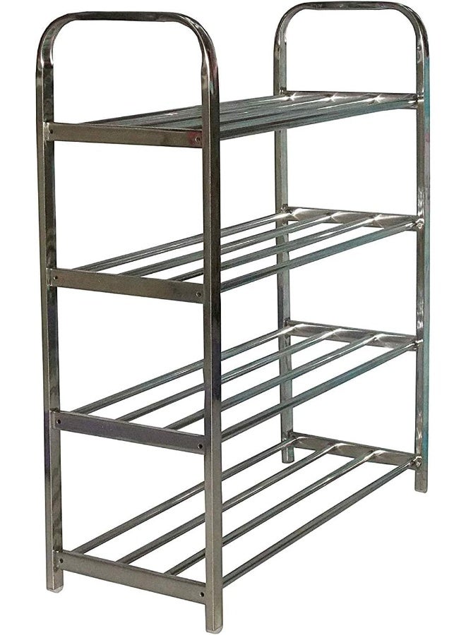 ECVV - Multipurpose Stainless Steel Portable Folding Shoe Rack Storage Organizer Book Cloth Shelf Metal 4 Layer Foot Wear Storage Living Room Furniture Shoerack Silver - Image 1