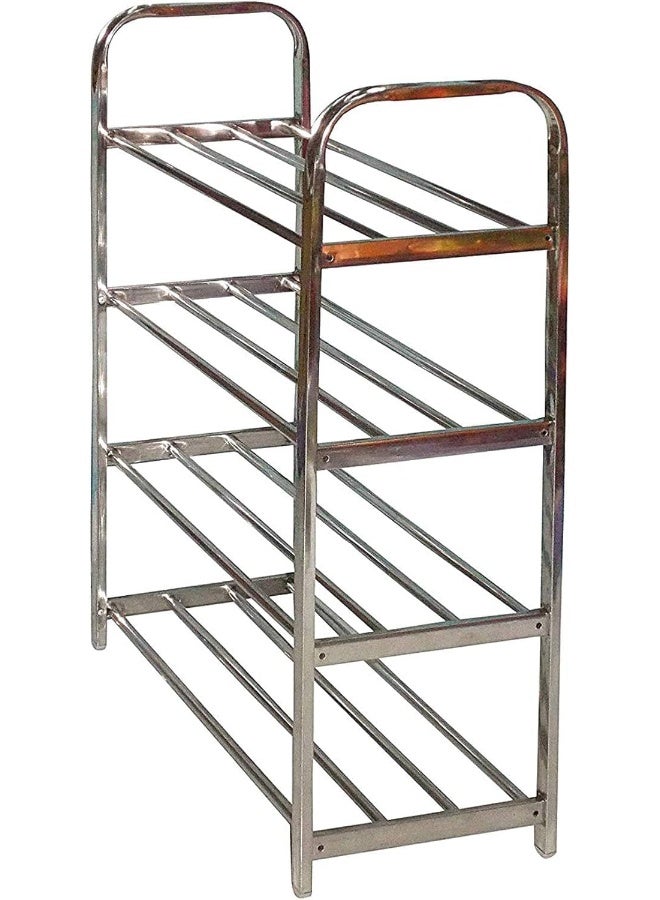 ECVV - Multipurpose Stainless Steel Portable Folding Shoe Rack Storage Organizer Book Cloth Shelf Metal 4 Layer Foot Wear Storage Living Room Furniture Shoerack Silver - Image 1