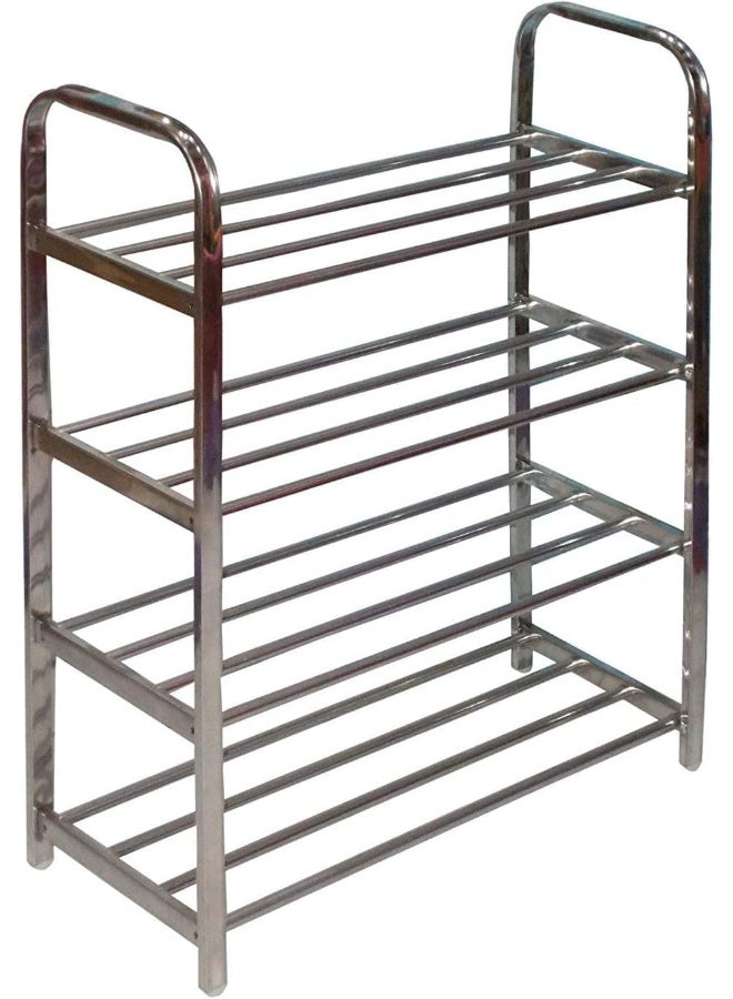 ECVV - Multipurpose Stainless Steel Portable Folding Shoe Rack Storage Organizer Book Cloth Shelf Metal 4 Layer Foot Wear Storage Living Room Furniture Shoerack Silver - Image 1