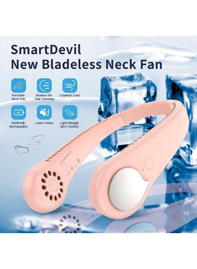 إي سي في في Portable Neck Fan, Hands-Free Bladeless Headphone Design, Rechargeable Battery Operated Wearable Personal Fan, 360° Cooling Hanging Neck Fan, 3 Speeds, 48 Air Outlet, for Travel (Pink) Pink  - Image 2