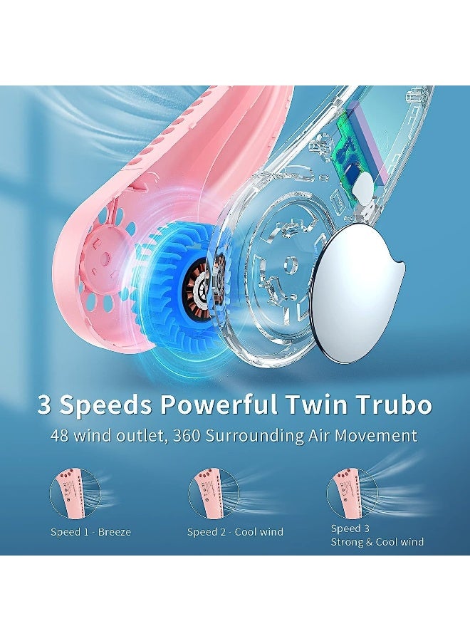 إي سي في في Portable Neck Fan, Hands-Free Bladeless Headphone Design, Rechargeable Battery Operated Wearable Personal Fan, 360° Cooling Hanging Neck Fan, 3 Speeds, 48 Air Outlet, for Travel (Pink) Pink  - Image 3