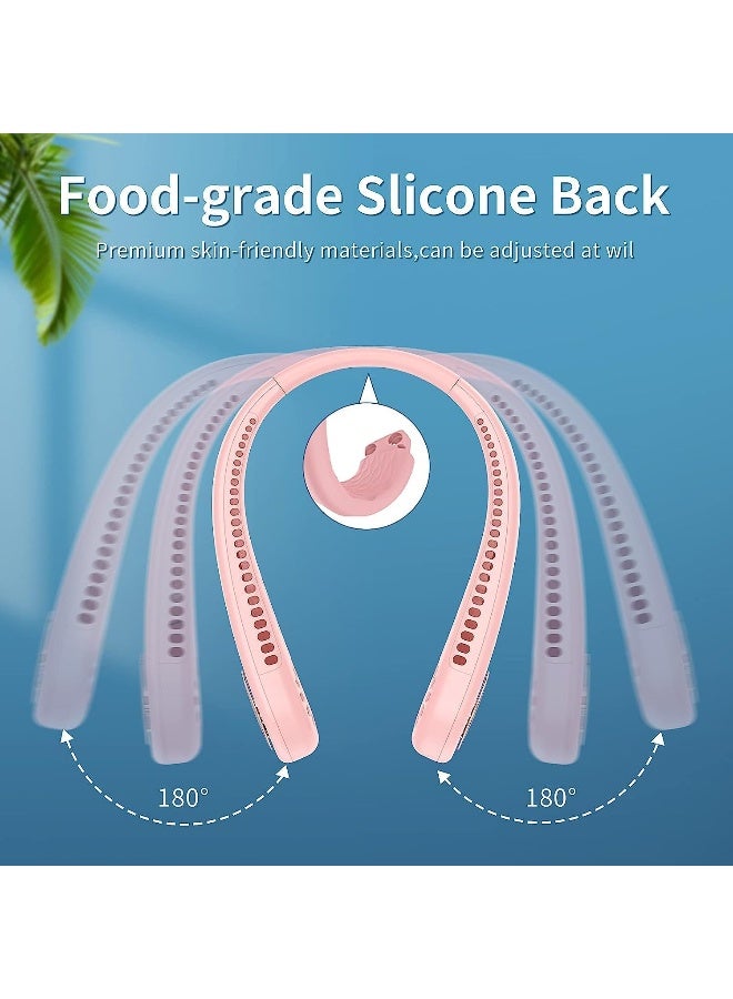 إي سي في في Portable Neck Fan, Hands-Free Bladeless Headphone Design, Rechargeable Battery Operated Wearable Personal Fan, 360° Cooling Hanging Neck Fan, 3 Speeds, 48 Air Outlet, for Travel (Pink) Pink  - Image 4