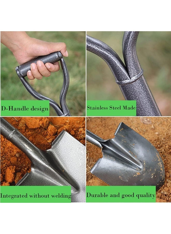إي سي في في Shovel for Digging, Garden Spade Metal, Heavy Duty Round Point Shovel Garden Tool with D-Handle, All Stainless Steel Made Snow Shovel-75cm SILVER  - Image 3