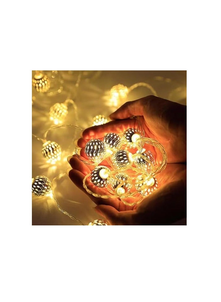 إي سي في في LED Gold Metal Lantern Ball 2 Meter Battery Operated, String Fairy Lights For Home  - Image 2