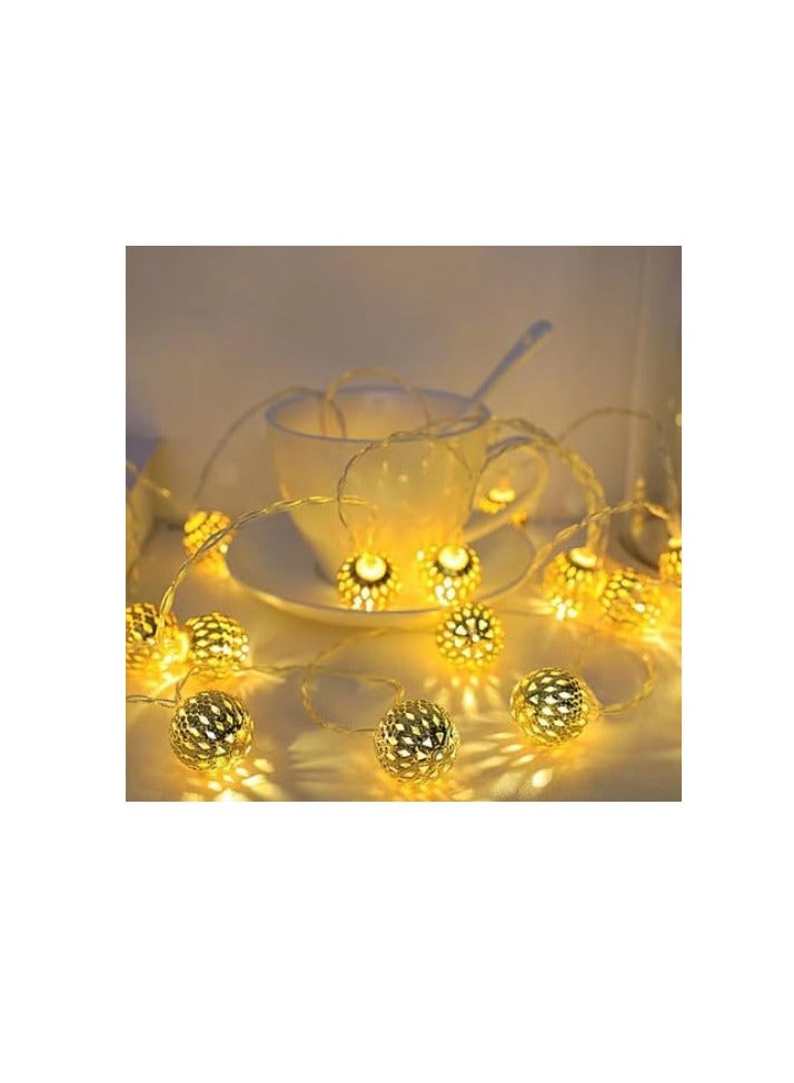 إي سي في في LED Gold Metal Lantern Ball 2 Meter Battery Operated, String Fairy Lights For Home  - Image 3