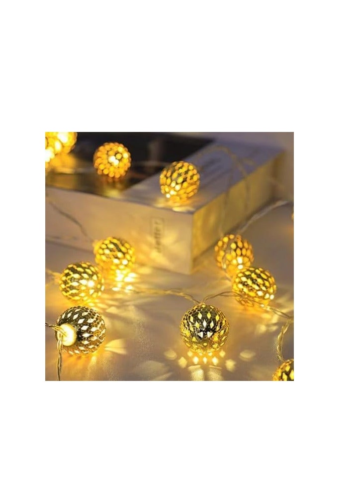 إي سي في في LED Gold Metal Lantern Ball 2 Meter Battery Operated, String Fairy Lights For Home  - Image 4