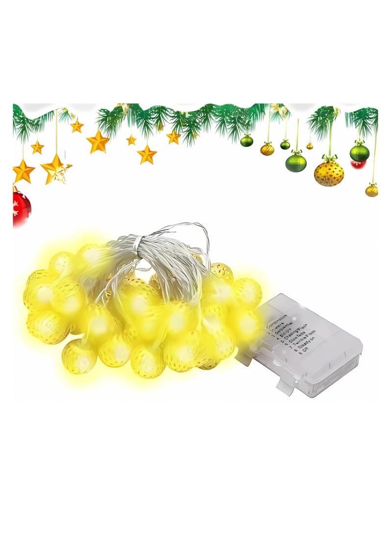 إي سي في في LED Gold Metal Lantern Ball 2 Meter Battery Operated, String Fairy Lights For Home  - Image 1