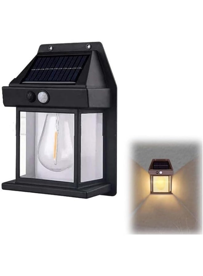 إي سي في في Solar Powered Outdoor Wall Lights, Solar Interaction Wall Lamp Sunrise and Sunset Motion Sensor, LED Exterior Wall Lights Black  - Image 1