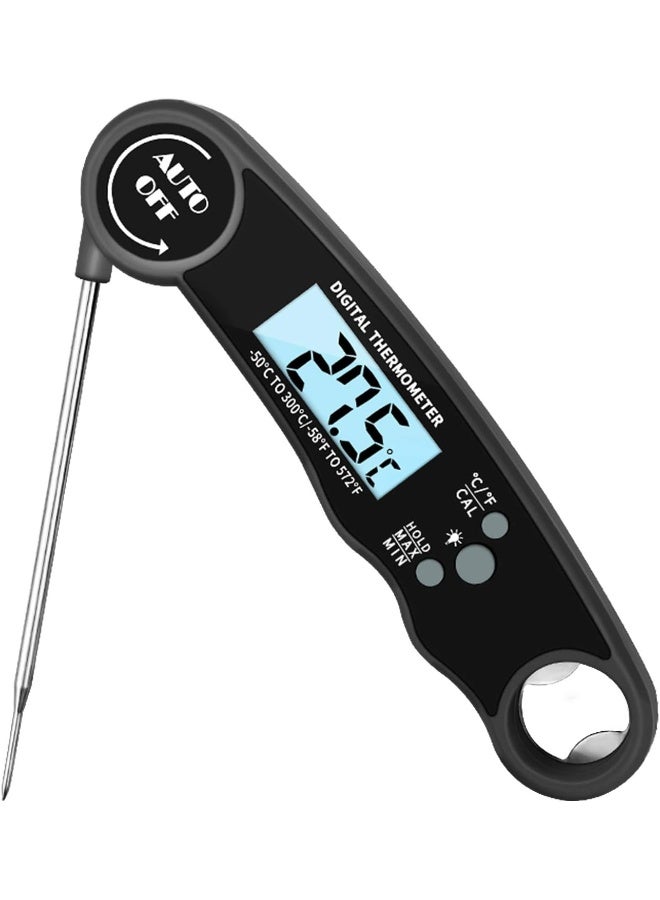 إي سي في في Digital Meat Thermometer Food Thermometer with LCD Magnet and Corkscrew, IPX6 Super Waterproof Kitchen Cooking Thermometer Probe for Baking, Oven, Fryer, Candy, Grill, BBQ and Turkey Black  - Image 1