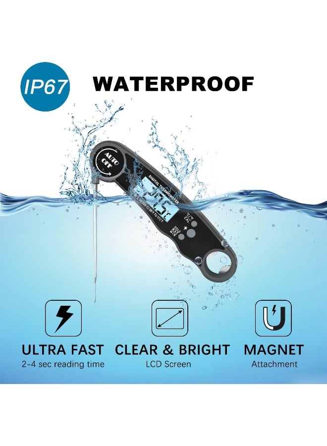 إي سي في في Digital Meat Thermometer Food Thermometer with LCD Magnet and Corkscrew, IPX6 Super Waterproof Kitchen Cooking Thermometer Probe for Baking, Oven, Fryer, Candy, Grill, BBQ and Turkey Black  - Image 3