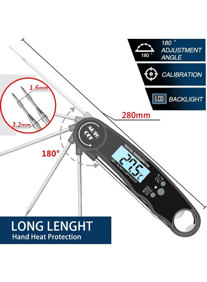إي سي في في Digital Meat Thermometer Food Thermometer with LCD Magnet and Corkscrew, IPX6 Super Waterproof Kitchen Cooking Thermometer Probe for Baking, Oven, Fryer, Candy, Grill, BBQ and Turkey Black  - Image 2