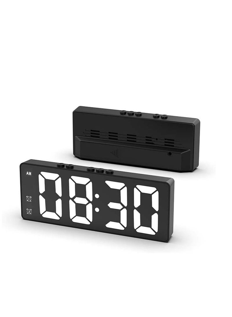 إي سي في في ECVV Digital Alarm Clock, LED Display Mirror Clock, Sound Control Dual Alarm Clocks, Modern Electronic Clock for Bedroom Living Room Office Batteries/USB cable (Black) Product Size:16 x 2.55 x 6.15CM (LxWxH)cm  - Image 1