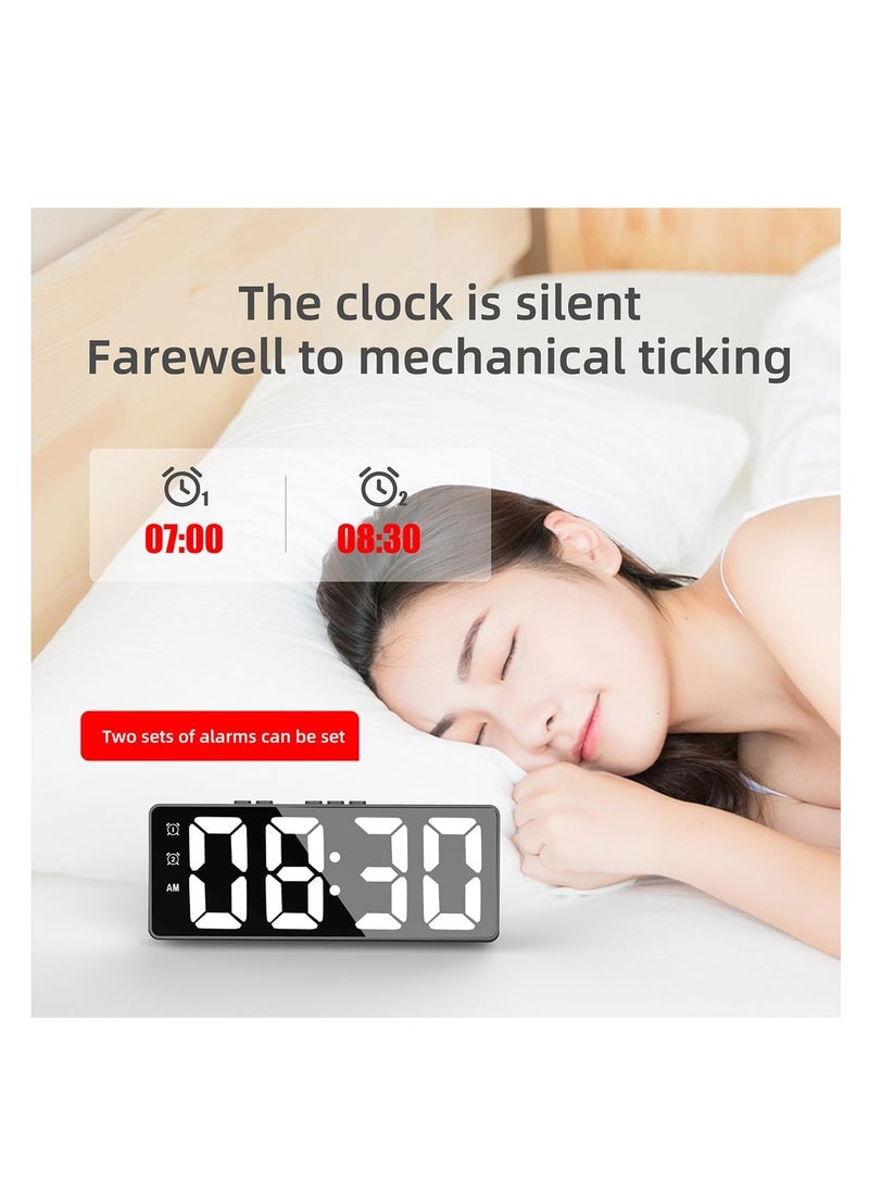 إي سي في في ECVV Digital Alarm Clock, LED Display Mirror Clock, Sound Control Dual Alarm Clocks, Modern Electronic Clock for Bedroom Living Room Office Batteries/USB cable (Black) Product Size:16 x 2.55 x 6.15CM (LxWxH)cm  - Image 3