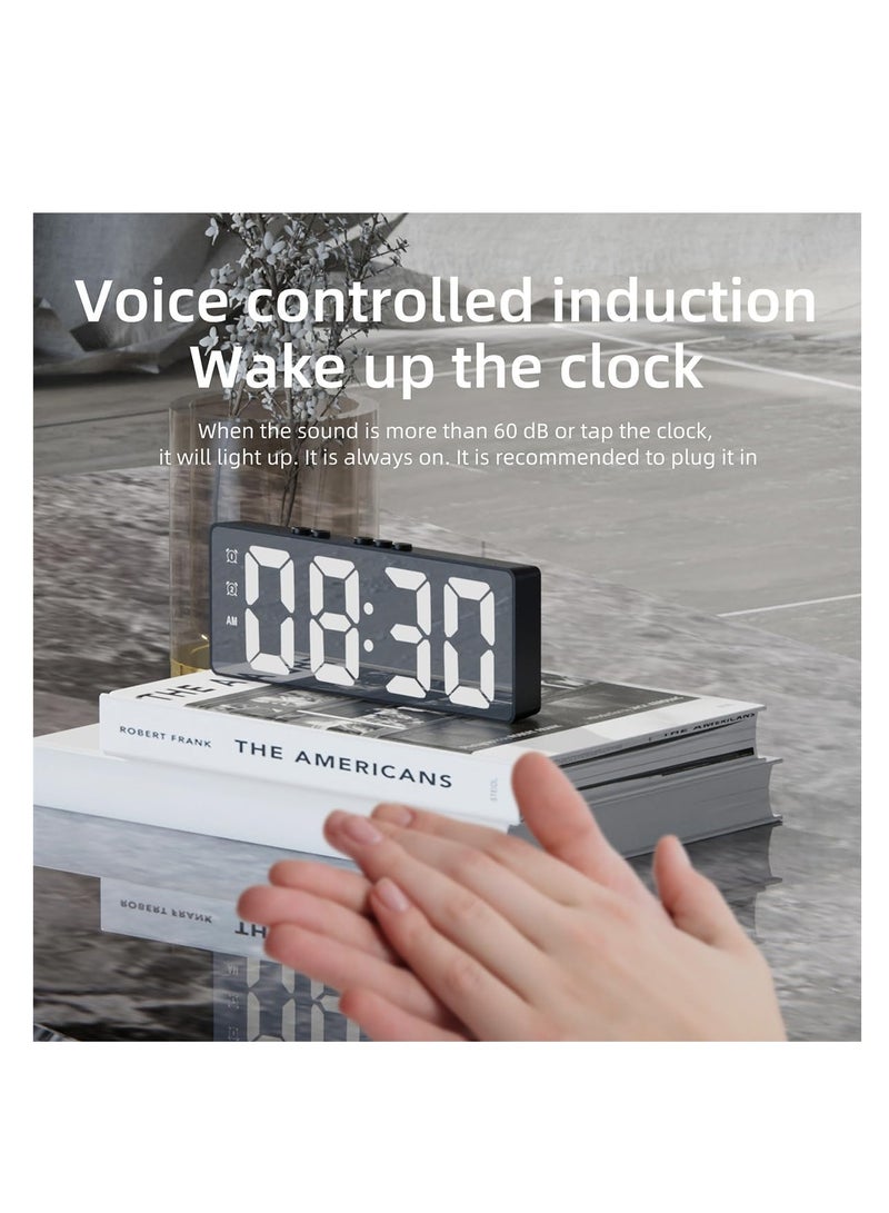 إي سي في في ECVV Digital Alarm Clock, LED Display Mirror Clock, Sound Control Dual Alarm Clocks, Modern Electronic Clock for Bedroom Living Room Office Batteries/USB cable (Black) Product Size:16 x 2.55 x 6.15CM (LxWxH)cm  - Image 4