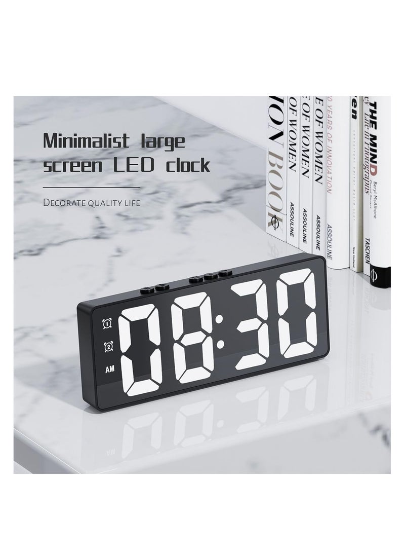 إي سي في في ECVV Digital Alarm Clock, LED Display Mirror Clock, Sound Control Dual Alarm Clocks, Modern Electronic Clock for Bedroom Living Room Office Batteries/USB cable (Black) Product Size:16 x 2.55 x 6.15CM (LxWxH)cm  - Image 2