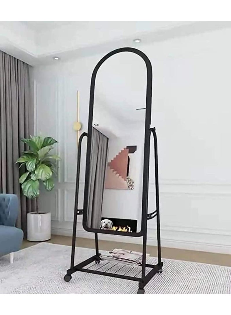 إي سي في في ECVV Metal Framed Decorative Dressing Floor Standing Mirror, Full Body Mirror 32.5x42.5x160cm Black  - Image 1