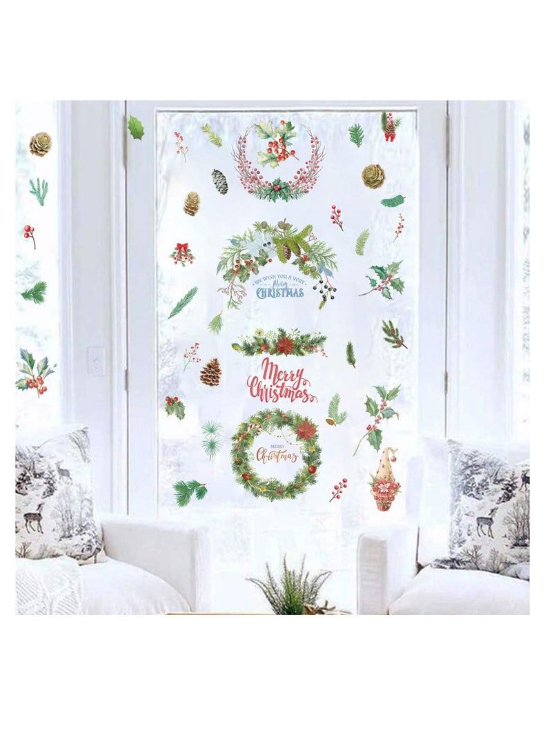 ECVV 4 Pcs Merry Christmas Wall Decal Christmas Wreath Wall Sticker Christmas Window Decal Sticker Xmas Peace Removable Wall Decor for Bedroom Living Room Home Office Decor - Image 4