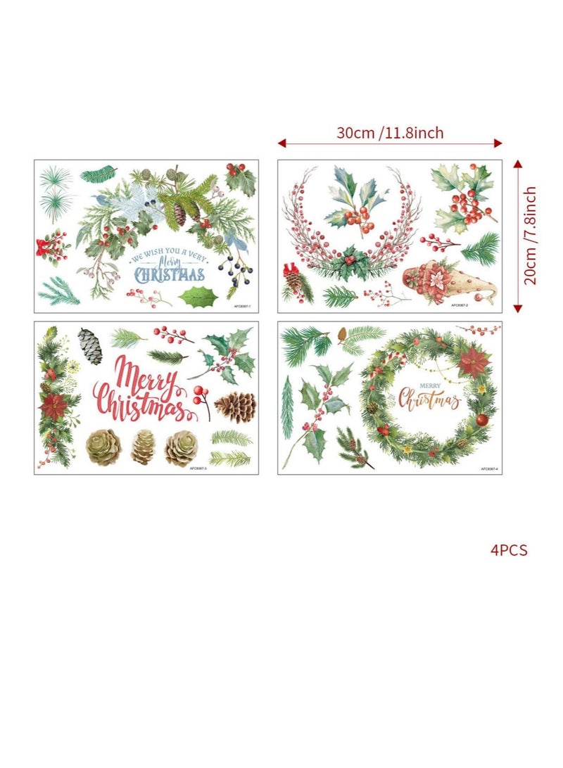 ECVV 4 Pcs Merry Christmas Wall Decal Christmas Wreath Wall Sticker Christmas Window Decal Sticker Xmas Peace Removable Wall Decor for Bedroom Living Room Home Office Decor - Image 5