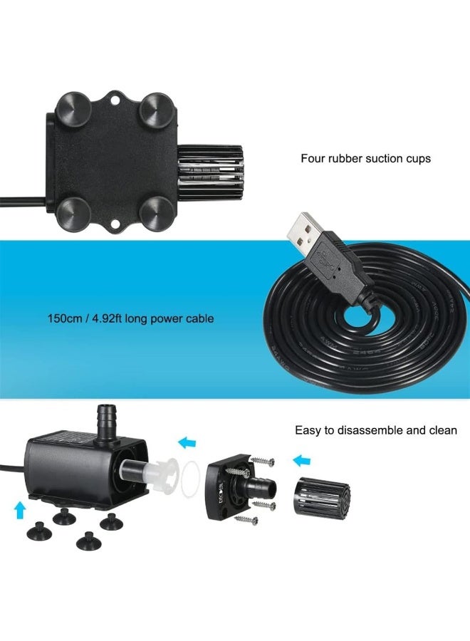 إي سي في في ECVV USB Brushless Water Pump 5V 4.8W 300L/H, Submersible Ultra Quiet Oil Pump for Pool Aquarium Fish Tank, Mini Fountain Fish Tank Pump with Flow Black Black  - Image 3