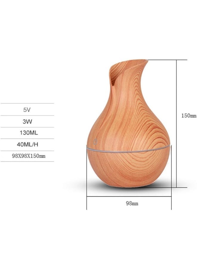 ECVV Essential Oil Diffuser, 130ml, Wood Grain Aromatherapy Diffuser, Cool Mist Humidifier with 7 Color Changing LED Lights and Timer Settings, Waterless Auto off, USB Mini Ultrasonic Humidifier Yellow - Image 4