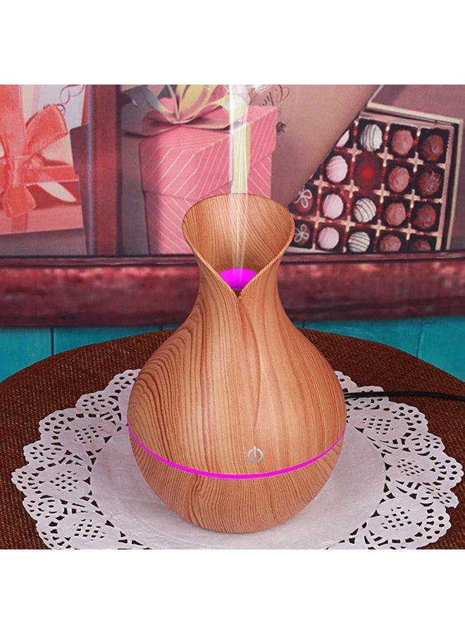 ECVV Essential Oil Diffuser, 130ml, Wood Grain Aromatherapy Diffuser, Cool Mist Humidifier with 7 Color Changing LED Lights and Timer Settings, Waterless Auto off, USB Mini Ultrasonic Humidifier Yellow - Image 2