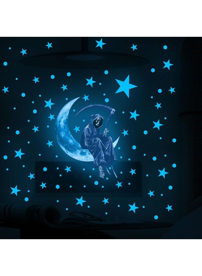 ECVV Glow In The Dark Moon Star Wall Sticker Luminous Halloween Scary Wall Decals For Bedroom Living Room Classroom Party Self-Adhesive Removable Sticky Fluorescence Wall Stickers Multicolor - Image 1