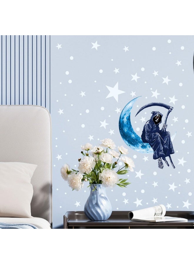 ECVV Glow In The Dark Moon Star Wall Sticker Luminous Halloween Scary Wall Decals For Bedroom Living Room Classroom Party Self-Adhesive Removable Sticky Fluorescence Wall Stickers Multicolor - Image 2