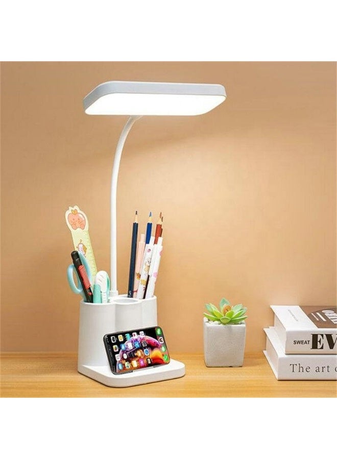 ECVV LED Desk Lamp,3 Color Mode,with Pen Holder and Phone Stand,360°Flexible,Touch Control,Desk Light for Desktop,Eye-Caring,Table Lamp For Computer/Desktop,Study Lamp for Study Bedroom and Offic White  - Image 1