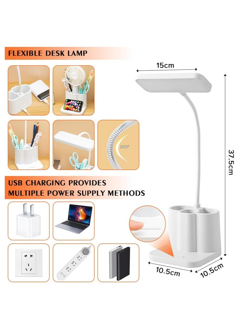 ECVV LED Desk Lamp,3 Color Mode,with Pen Holder and Phone Stand,360°Flexible,Touch Control,Desk Light for Desktop,Eye-Caring,Table Lamp For Computer/Desktop,Study Lamp for Study Bedroom and Offic White  - Image 4