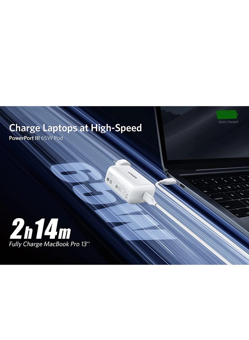 Anker Anker charger 65W USB C Chargerpiq 3.0 Pps super Fast Charger GAN, Powerport iii Pod white  - Image 2