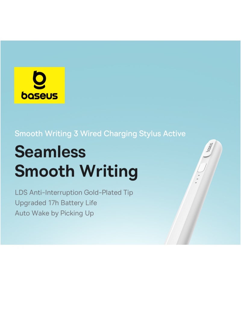 Baseus - Stylus Pen for Apple iPad 13", iPad Pro 12.9" (3rd-6th Gen), iPad Pro 11" (All Gens), iPad Air (3rd-5th Gen), iPad (10th Gen), iPad Mini (6th Gen), Wired Charging, 140mAh Battery, Gold-Plated Tip, Palm Rejection, Bluetooth, 32 Customizable Functions, Tilt Sensitivity, Magnetic Attachment Smooth Writing- White - Image 1