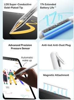 Baseus Stylus Pen for Apple iPad 13", iPad Pro 12.9" (3rd-6th Gen), iPad Pro 11" (All Gens), iPad Air (3rd-5th Gen), iPad (10th Gen), iPad Mini (6th Gen), Wired Charging, 140mAh Battery, Gold-Plated Tip, Palm Rejection, Bluetooth, 32 Customizable Functions, Tilt Sensitivity, Magnetic Attachment Smooth Writing- White  - Image 4