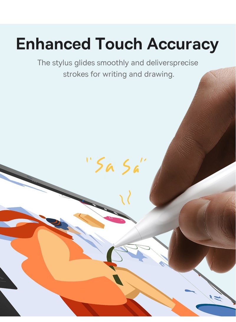 Baseus - Stylus Pen for Apple iPad 13", iPad Pro 12.9" (3rd-6th Gen), iPad Pro 11" (All Gens), iPad Air (3rd-5th Gen), iPad (10th Gen), iPad Mini (6th Gen), Wired Charging, 140mAh Battery, Gold-Plated Tip, Palm Rejection, Bluetooth, 32 Customizable Functions, Tilt Sensitivity, Magnetic Attachment Smooth Writing- White - Image 1