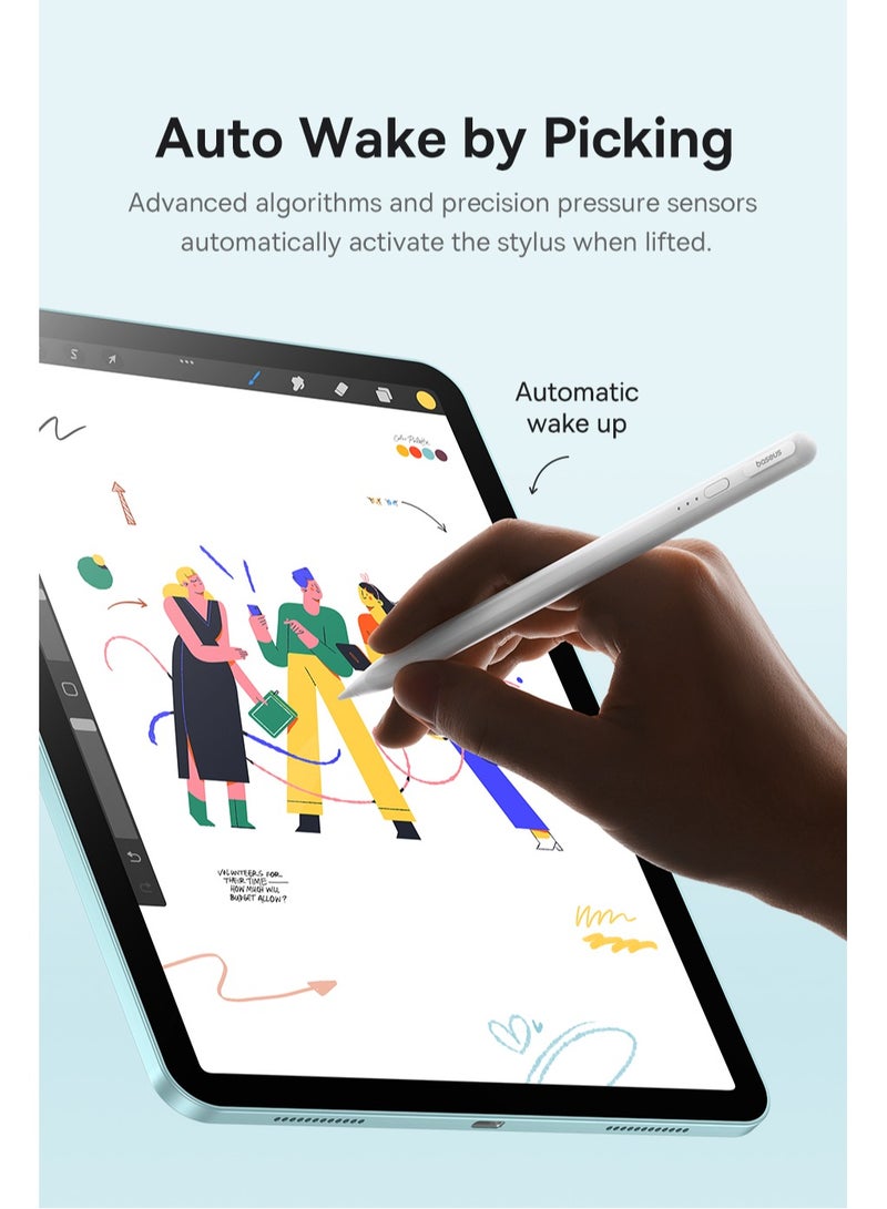 Baseus - Stylus Pen for Apple iPad 13", iPad Pro 12.9" (3rd-6th Gen), iPad Pro 11" (All Gens), iPad Air (3rd-5th Gen), iPad (10th Gen), iPad Mini (6th Gen), Wired Charging, 140mAh Battery, Gold-Plated Tip, Palm Rejection, Bluetooth, 32 Customizable Functions, Tilt Sensitivity, Magnetic Attachment Smooth Writing- White - Image 1