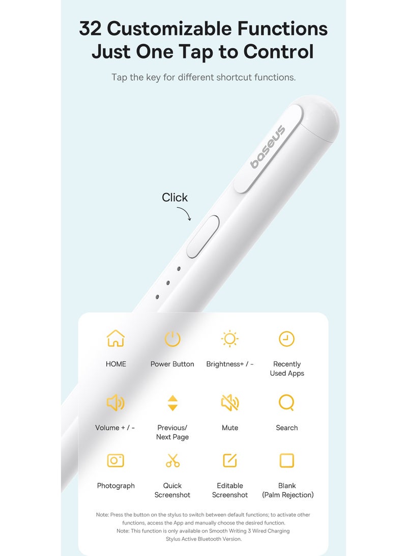 Baseus - Stylus Pen for Apple iPad 13", iPad Pro 12.9" (3rd-6th Gen), iPad Pro 11" (All Gens), iPad Air (3rd-5th Gen), iPad (10th Gen), iPad Mini (6th Gen), Wired Charging, 140mAh Battery, Gold-Plated Tip, Palm Rejection, Bluetooth, 32 Customizable Functions, Tilt Sensitivity, Magnetic Attachment Smooth Writing- White - Image 1