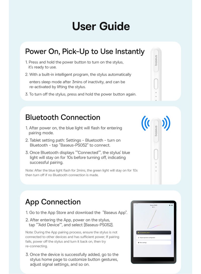 Baseus - Stylus Pen for Apple iPad 13", iPad Pro 12.9" (3rd-6th Gen), iPad Pro 11" (All Gens), iPad Air (3rd-5th Gen), iPad (10th Gen), iPad Mini (6th Gen), Wired Charging, 140mAh Battery, Gold-Plated Tip, Palm Rejection, Bluetooth, 32 Customizable Functions, Tilt Sensitivity, Magnetic Attachment Smooth Writing- White - Image 1