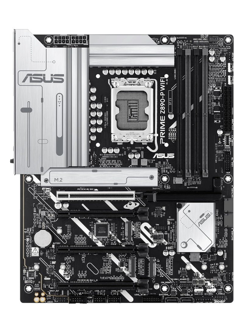 PRIME Z890-P WIFI Z890 LGA 1851 ATX motherboard, Intel® Core™ Ultra Series 2 Ready, Advanced AI PC-ready, 14+1+1+2 power stage, DDR5, PCIe® 5.0, Thunderbolt™ 4 USB Type-C®, 4x M.2, Wi-Fi 7, 2.5Gb