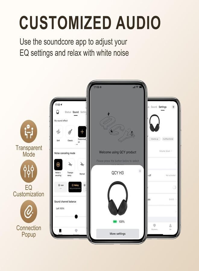QCY - H3 ANC Active Noise Cancelling Headphones, Bluetooth 5.4 Wireless Over-Ear Headphones, Hi-Res Audio, Deep Bass, Multipoint Connection, 60H Playtime, Custom EQ via App Black - Image 1