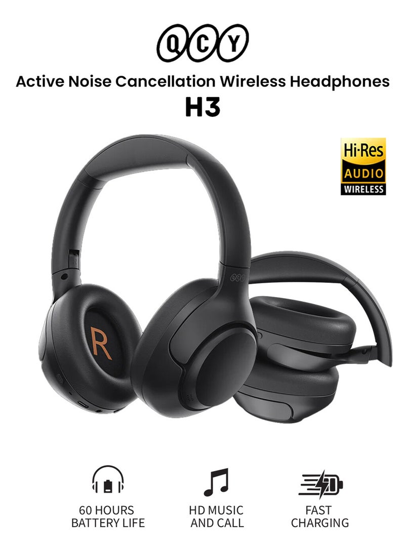 QCY - H3 ANC Active Noise Cancelling Headphones, Bluetooth 5.4 Wireless Over-Ear Headphones, Hi-Res Audio, Deep Bass, Multipoint Connection, 60H Playtime, Custom EQ via App Black - Image 1