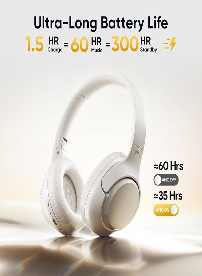QCY - H3 ANC Active Noise Cancelling Headphones, Bluetooth 5.4 Wireless Over-Ear Headphones, Hi-Res Audio, Deep Bass, Multipoint Connection, 60H Playtime, Custom EQ via App White - Image 1