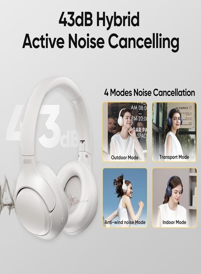 QCY - H3 ANC Active Noise Cancelling Headphones, Bluetooth 5.4 Wireless Over-Ear Headphones, Hi-Res Audio, Deep Bass, Multipoint Connection, 60H Playtime, Custom EQ via App White - Image 1