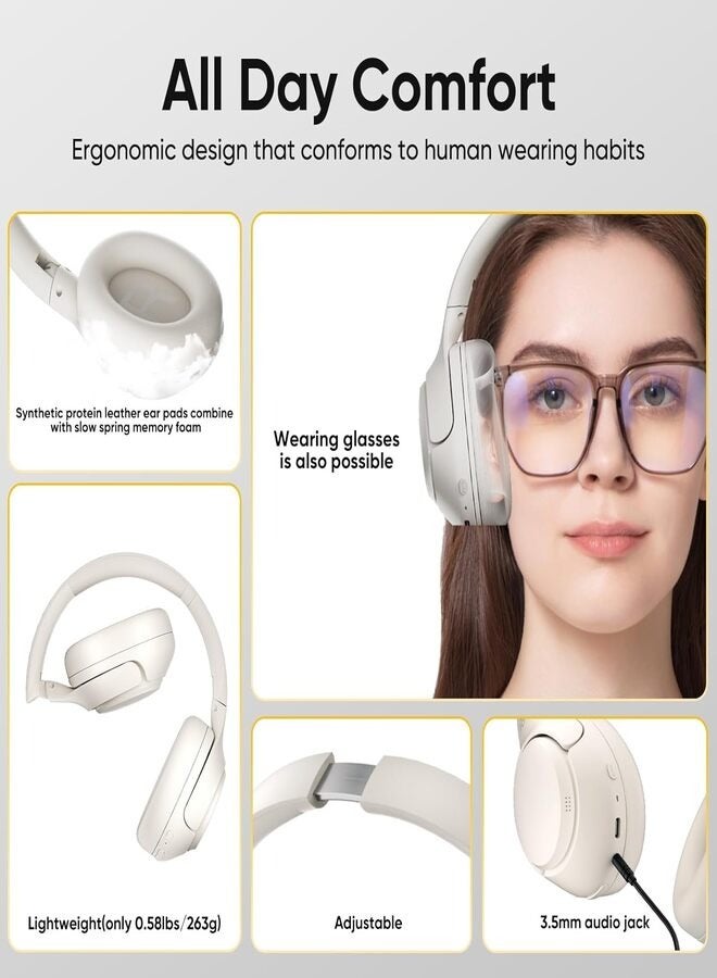 QCY - H3 ANC Active Noise Cancelling Headphones, Bluetooth 5.4 Wireless Over-Ear Headphones, Hi-Res Audio, Deep Bass, Multipoint Connection, 60H Playtime, Custom EQ via App White - Image 1