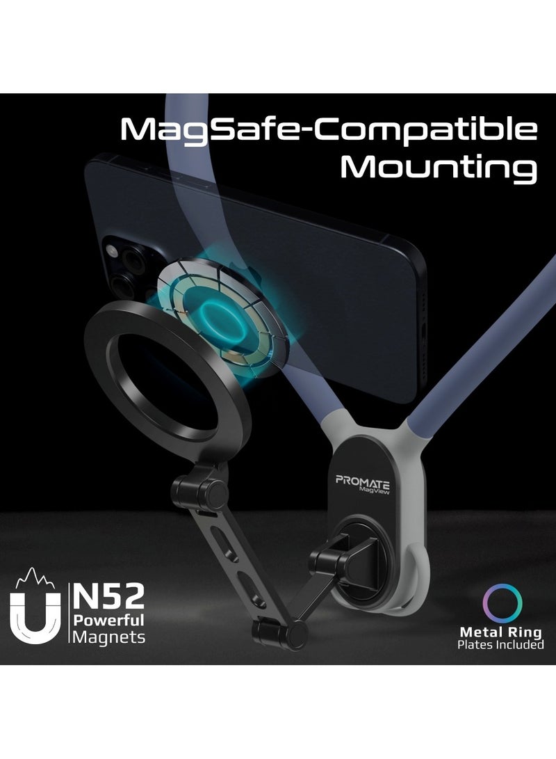PROMATE - Neck Phone Holder, 360° Flexible Neckband Phone Mount with Hands-Free POV/Vlog & Selfies, MagSafe-Compatibility, Enhanced Stability, Extra Belt &Lanyard, Ergonomic Design, N52 Magnets, MagView Blue - Image 1