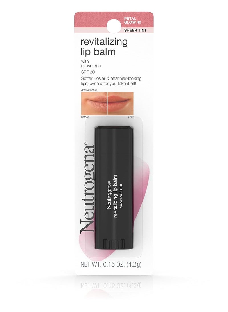نيوتروجينا Revitalizing Tinted Lip Balm Broad Spectrum SPF 20 Sunscreen, Moisturizing Lip Balm with a Sheer Tint for Softer, Smoother, Healthier-Looking Lips, Sheer Petal Glow 40, .15 oz