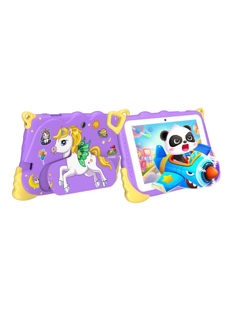 ATOUCH 7-inch Kids Tablet Early Education Q38 Lite – 5G Wi-Fi Android 8GB RAM 256GB ROM Incell Touch Screen Built-in Stand & Stationery Set Purple  - Image 1