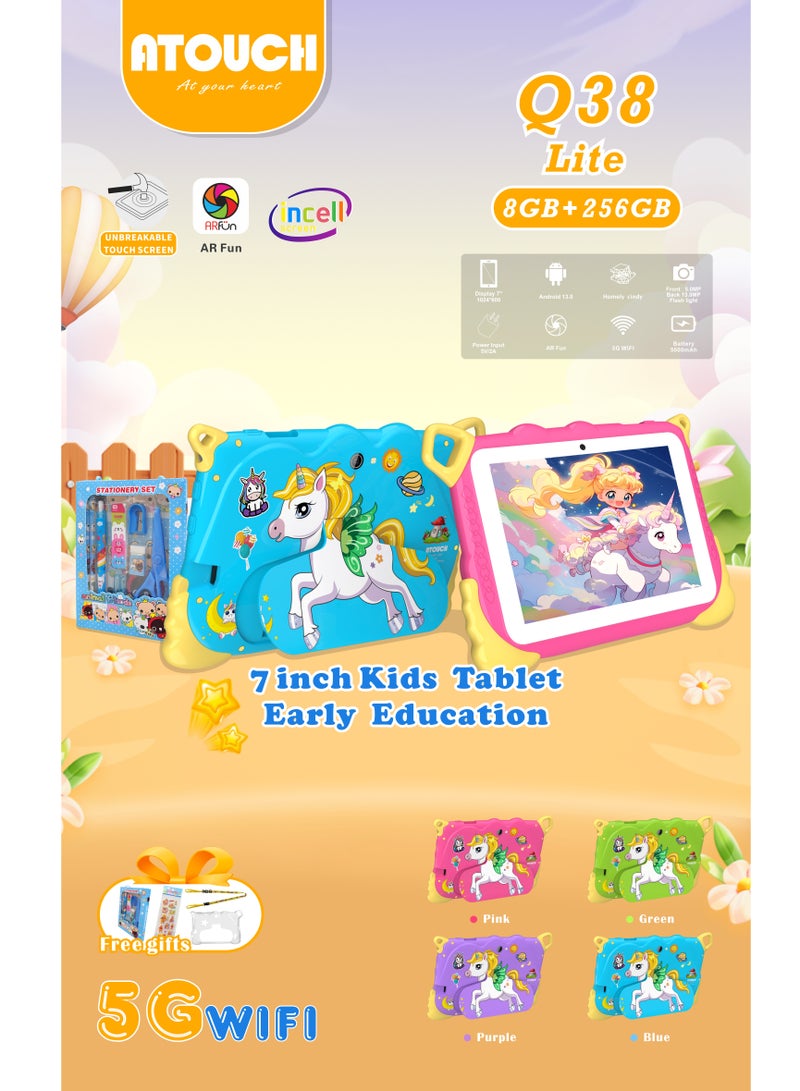 ATOUCH 7-inch Kids Tablet Early Education Q38 Lite – 5G Wi-Fi Android 8GB RAM 256GB ROM Incell Touch Screen Built-in Stand & Stationery Set Purple  - Image 4
