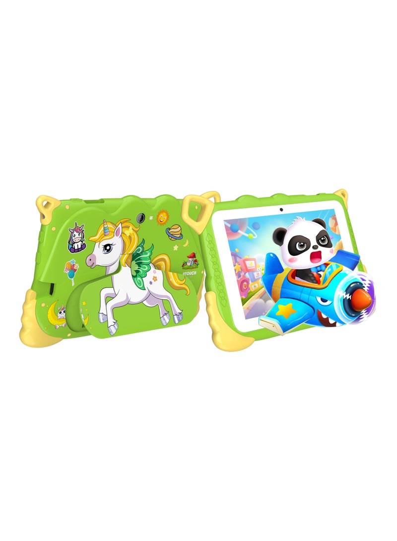 ATOUCH - 7-inch Kids Tablet Early Education Q38 Lite – 5G Wi-Fi Android 8GB RAM 256GB ROM Incell Touch Screen Built-in Stand & Stationery Set Green - Image 1